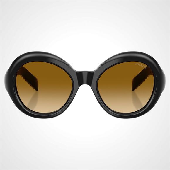 New PRADA Sunglasses Black Round Frame Yellow Brown Lens Women\'s main image 5